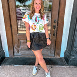 Queen of Sparkles: White Groovy Scattered Football Tee