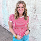 The Go To Basic Tee -  Ruby Striped