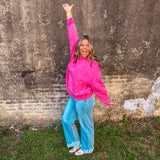 Overlap Fleece Pullover  - Hot Pink