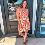 Tangerine Floral Midi Dress