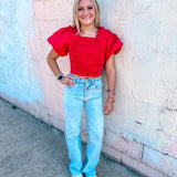 Buddy Love: Tandy Crimson Puff Sleeve Top