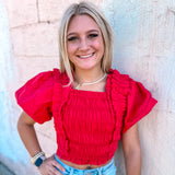 Buddy Love: Tandy Crimson Puff Sleeve Top