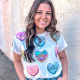 Queen Of Sparkles: White Positive Candy Hearts Tee