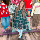 Sweet Pines Plaid Tiered Dress - Hunter Green