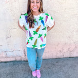 Queen of Sparkles: White Multi Carrot Tee