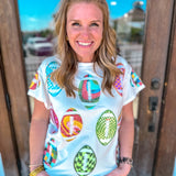 Queen of Sparkles: White Groovy Scattered Football Tee