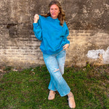 Overlap Fleece Pullover  - Ocean Blue