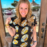 Queen of Sparkles: Black and Gold Rhinestone Lace Football Tee