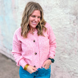 Soft Blend Button-Front Cardigan - Rose Pink